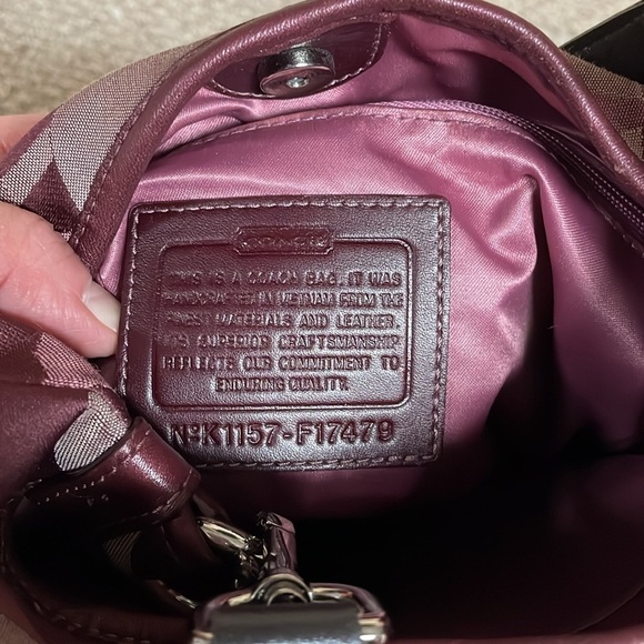 Vintage Coach Purple With Black Leather Logo Print Crossbody Bag 10.5” by 10.5” - Picture 6 of 7